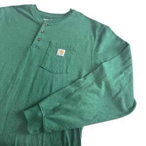 Carhartt Green Loose Fit Long Sleeve Pocket Henley Work Shirt Sz XL K128-G55